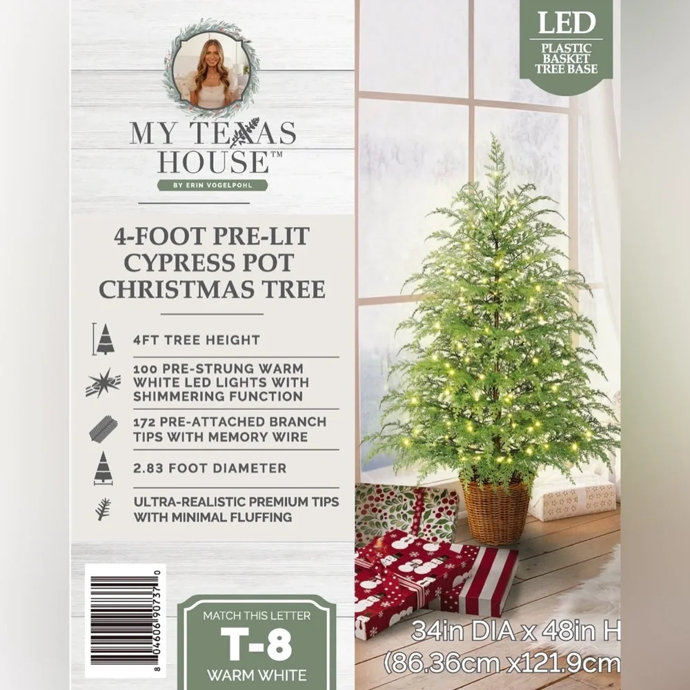 My Texas House Pre-Lit VIRAL Christmas Potted Cypress Tree 4’ w/Twinkling Lights